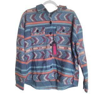 Rock & Roll Denim Aztec Western Chamois Shirt Shacket Women's Size Large NEW